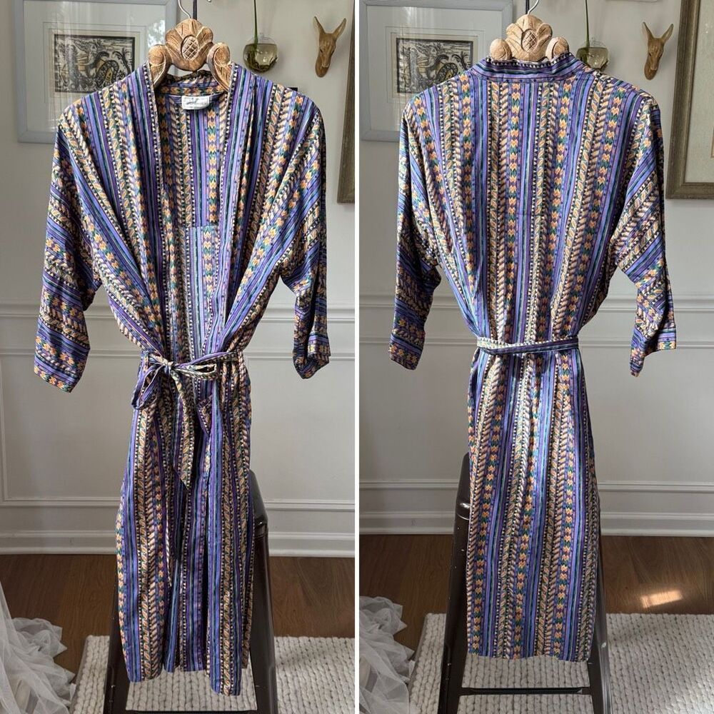 Vintage 90s Jacobson’s Lightweight Tribal Print Robe Purple Green Tan OSFM Unise